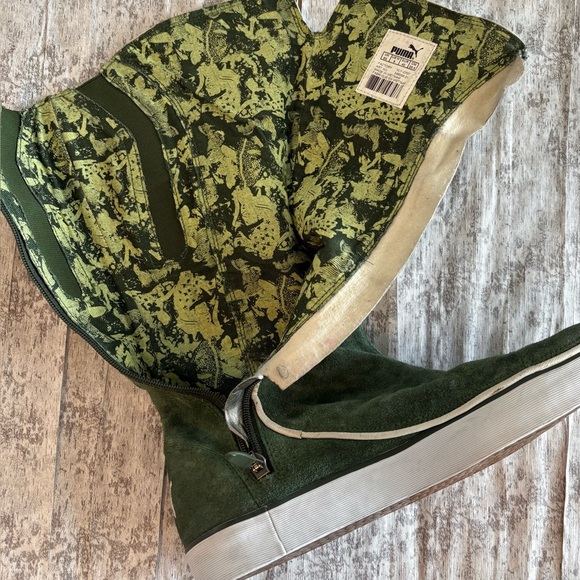 Preloved Puma High Boxing Sneaker Green Suede Boots Women's Size 9 - Picture 7 of 11